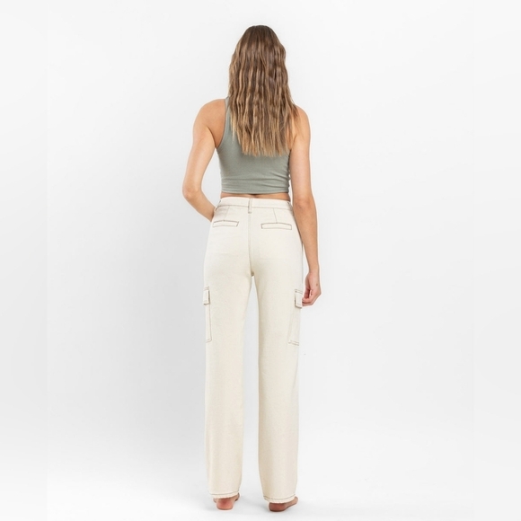 Flying Monkey Ecru - 90's Super High Rise Slim Wide Cargo Jeans F5451ECR Size 28 - Picture 11 of 11